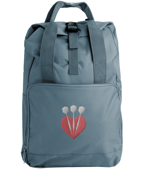 Embroidered Twin Handle Roll-Top Backpack LoveDarts white arrows